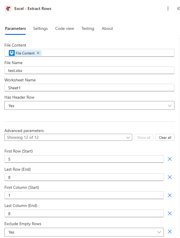 Clicca per ingrandire Estrai righe da Excel con Power Automate